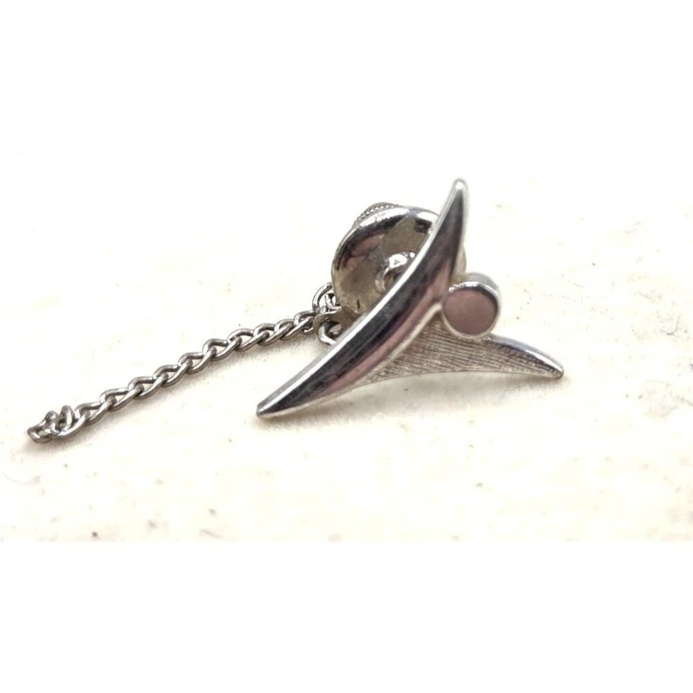 Abstract Silver-Tone Tie Tack Pin With Chain For Mens Accessories